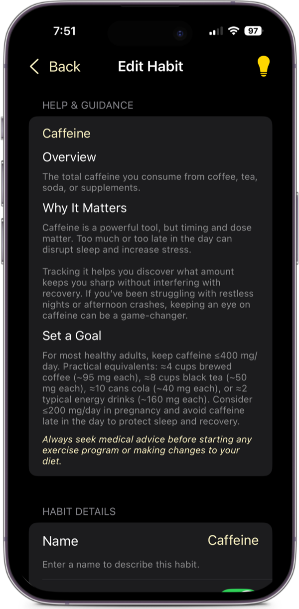 mCoreHabit app screen 10